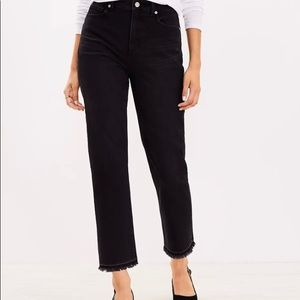 LOFT Curvy Let Down Hem High Rise Straight Crop Jeans In Washed Black Wash Sz 27